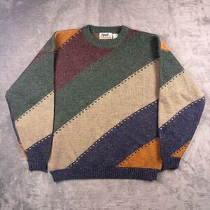 Vintage 90s Impact Crewneck Sweater Men's L Colorblock Confetti Knit Wool Blend